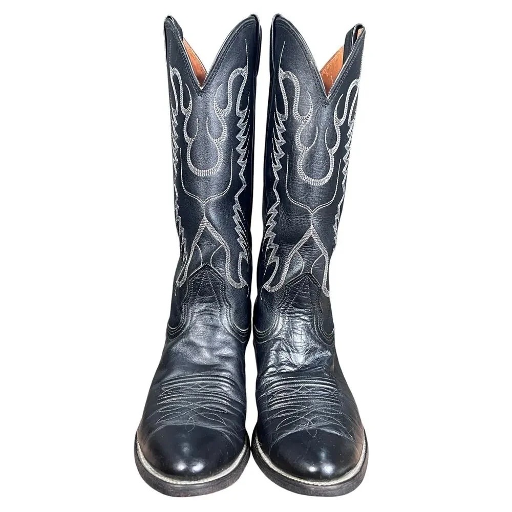 Vintage Nocona Men’s Black Leather USA Cowboy Boots Size 8 D